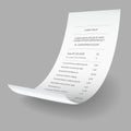 Payment check and receipts with shadow. Curved financial paper, purchase invoice. Buying, bill or calculate pay. Receipt Royalty Free Stock Photo
