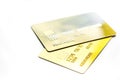 Payment composition with business credit cards at work place white background close up