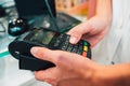 Shop payment by contactless creditcard and POS in a store