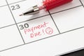 Payment due concept on calendar Royalty Free Stock Photo