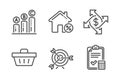 Payment exchange, Loan house and Target icons set. Shopping basket, Graph chart and Accounting checklist signs. Vector Royalty Free Stock Photo