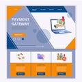 Payment gateway flat landing page website template. Peer to peer, encryption, tax regulation. Web banner with header