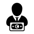 Payment icon vector male user person profile avatar with Euro sign currency money symbol for banking and finance business in flat Royalty Free Stock Photo