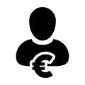 Payment icon vector male user person profile avatar with Euro sign currency money symbol for banking and finance business Royalty Free Stock Photo