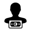 Payment icon vector male user person profile avatar with Euro sign currency money symbol for banking and finance business Royalty Free Stock Photo