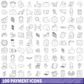 100 payment icons set, outline style Royalty Free Stock Photo