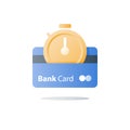 Payment installment, credit card, bank services, fast financial solution, stopwatch icon, instant transaction, time period