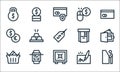 payment line icons. linear set. quality vector line set such as atm, safebox, shopping basket, cheque, qr scan, exchange, atm, pay