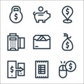 payment line icons. linear set. quality vector line set such as pay per click, invoice, money transfer, money bag, letter, edc,