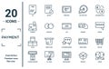 payment linear icon set. includes thin line tax, cashbox, stock, cashier machine, cirrus, jcb, trolley icons for report,