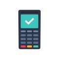 Payment machine icon. Pay terminal in flat style. POS terminal with approved finance operation.