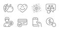 Payment methods, Fireworks explosion and Apple icons set. Person idea, Ranking star and Buy currency signs. Vector