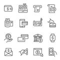 Payment methods, money transactions vector icons set