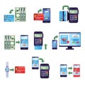 Payment methods in retail and online purchases, online payment concept vector Illustrations