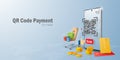 Payment on mobile comcept, QR code scanning on mobile making payment and verification