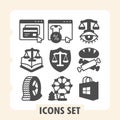 Payment page, scale, tire modern icons set including analytics, law, security, browser items in solid style for web apps Royalty Free Stock Photo