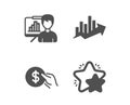 Payment, Presentation board and Growth chart icons. Star sign. Usd coin, Growth chart, Sale diagram. Vector