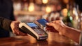 The payment process involving a credit card at a bar counter..AI generated image Royalty Free Stock Photo