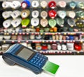 Payment of purchases by card with the payment terminal Royalty Free Stock Photo