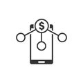 Payment services icon in flat style. Money send vector illustration on white isolated background. Smartphone transaction business Royalty Free Stock Photo
