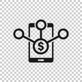 Payment services icon in flat style. Money send vector illustration on white isolated background. Smartphone transaction business Royalty Free Stock Photo