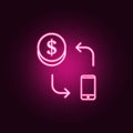 payment by smart phone neon icon. Elements of web set. Simple icon for websites, web design, mobile app, info graphics Royalty Free Stock Photo