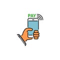 Payment with smartphone color vector icon, online mobile payment sign