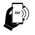 Payment with smartphone icon on white background. online mobile payment sign. contactless payment symbol. flat style