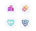 Payment, Smile chat and Buildings icons set. Recycle sign. Finance, Heart face, City architecture. Vector