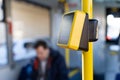 Payment terminal in the bus, non-cash payment for travel in public transport Royalty Free Stock Photo