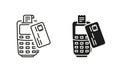 Payment Terminal and Credit Card Line and Silhouette Icon Set. POS Contactless Transaction Pictogram. Wireless Money Pay Royalty Free Stock Photo