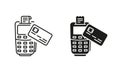 Payment Terminal and Credit Card Line and Silhouette Icon Set. POS Contactless Transaction Pictogram. Wireless Money Pay Royalty Free Stock Photo