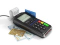 Payment terminal with credit card and money Royalty Free Stock Photo