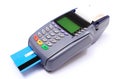 Payment terminal with credit card on white background Royalty Free Stock Photo