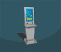 Gray payment terminal, Digital touch screen, interactive kiosk, pixel robot face