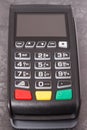 Payment terminal using to enter pin code. Cashless paying for shopping Royalty Free Stock Photo