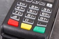 Payment terminal using to enter pin code. Cashless paying for shopping Royalty Free Stock Photo