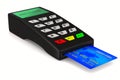 Payment terminal on white background