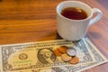 Payment and tip for tea. Royalty Free Stock Photo