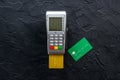 Payment on trade through mobile and nfc technology. Pos credit card terminal Royalty Free Stock Photo