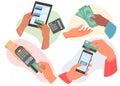 Payment via mobile phone, pos terminal, credit card and cash