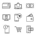 Payments online line style icon set vector design