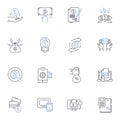 Payoff line icons collection. Redemption, Reward, Compensation, Settlement, Conclusion, Outcome, Progress vector and