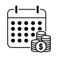 Payout schedule vector icon. Financial calendar sign. Salary date symbol. Charging money logo.