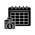 Payout schedule vector icon. Financial calendar sign. Salary date symbol. Charging money logo.