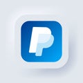 Paypal logo. PayPal icon. Paypal is an internet based digital money transfer service. Neumorphic UI UX dark user interface.