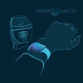 Paypass watch vector drawing lines.