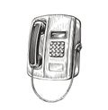 Payphone retro sketch. Public phone in vintage engraving style. Vector illustration