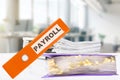 PAYROLL. Business office with office folders and stacks of papers on the desk Royalty Free Stock Photo