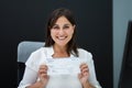 Payroll Check. Woman Holding Paycheck Royalty Free Stock Photo